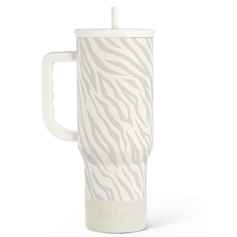 SANDJEST Zebra Skin 40oz slider tumbler with handle keeps drinks at the right temperature on the go.