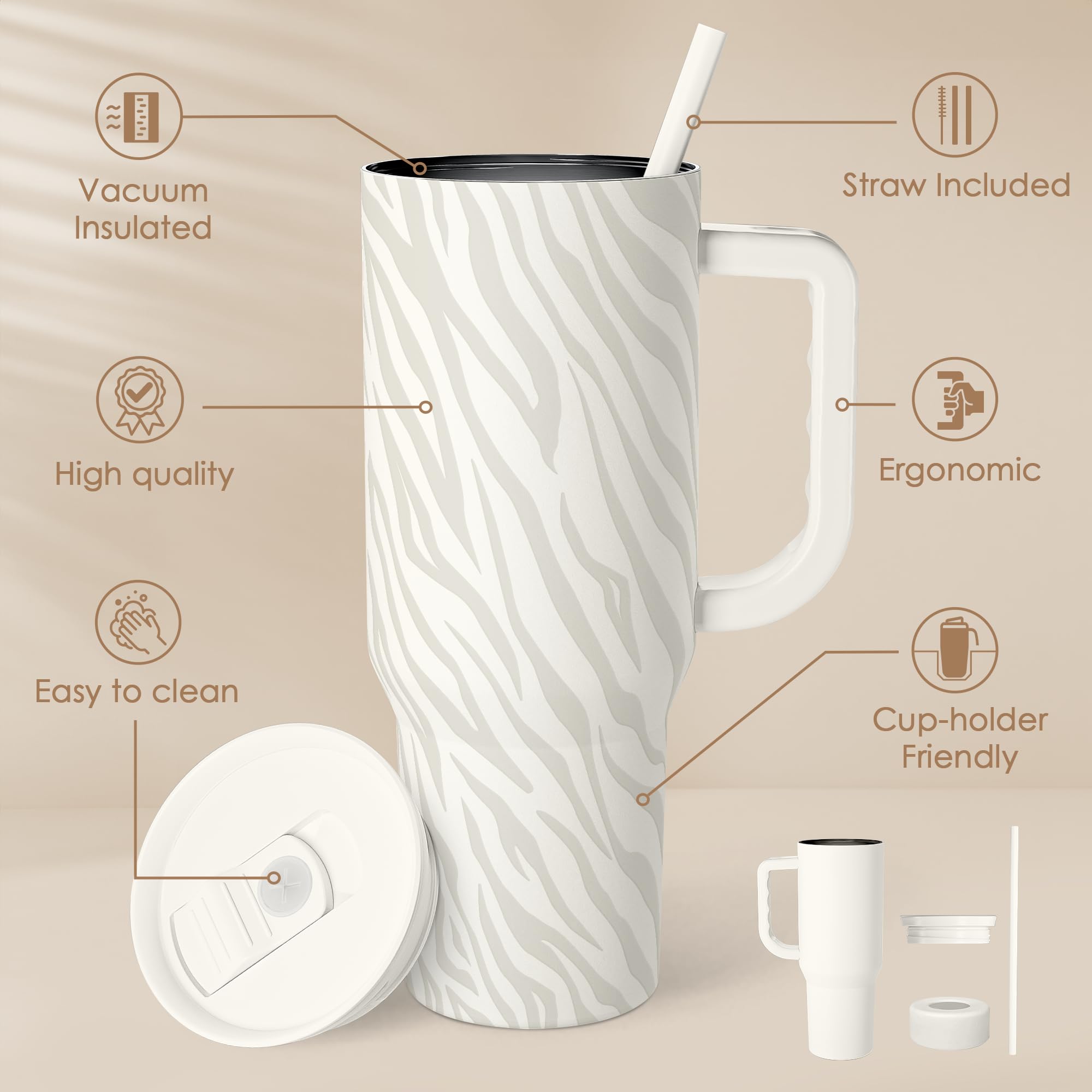 SANDJEST Zebra Skin 40oz tumbler with straw supports easy hydration during workouts.
