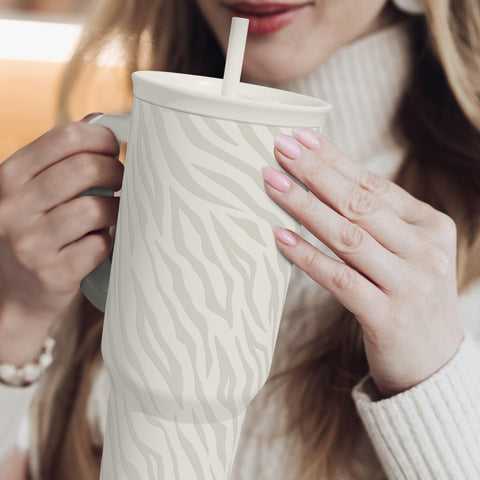 SANDJEST Zebra Skin 40oz slider tumbler for workday use stays reliable at the desk.