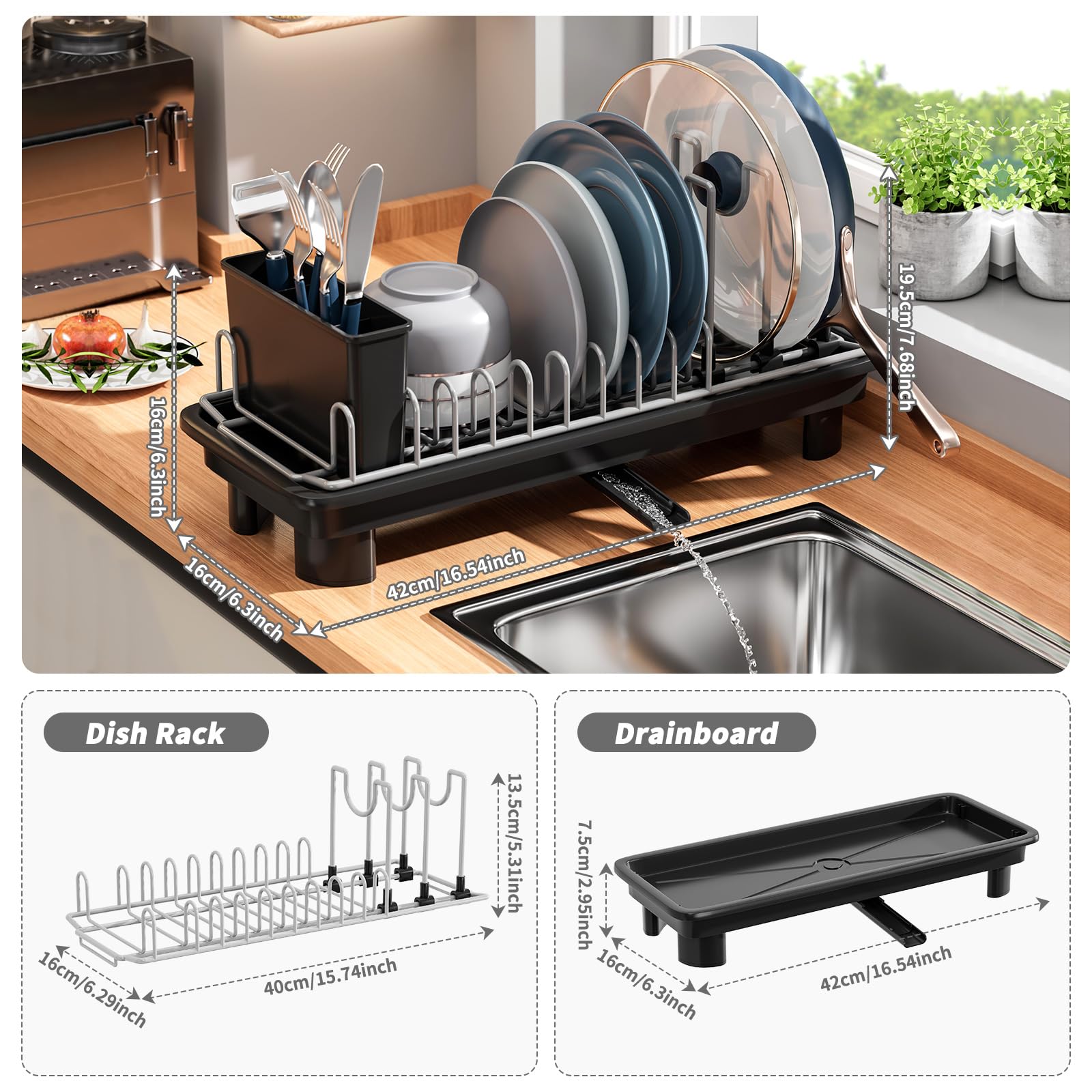 SanDream dish rack with detachable dividers adapts to different pan sizes
