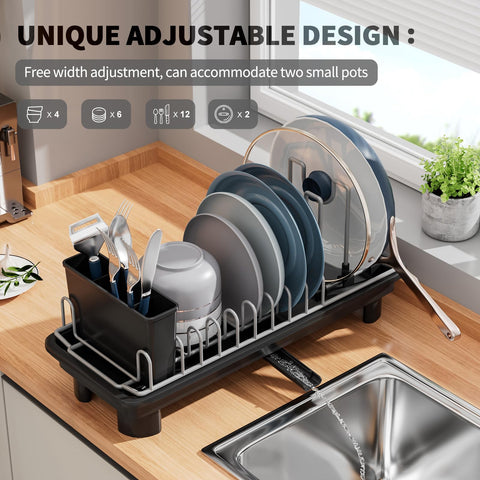 SanDream dish rack includes a removable three-slot cutlery basket for utensils