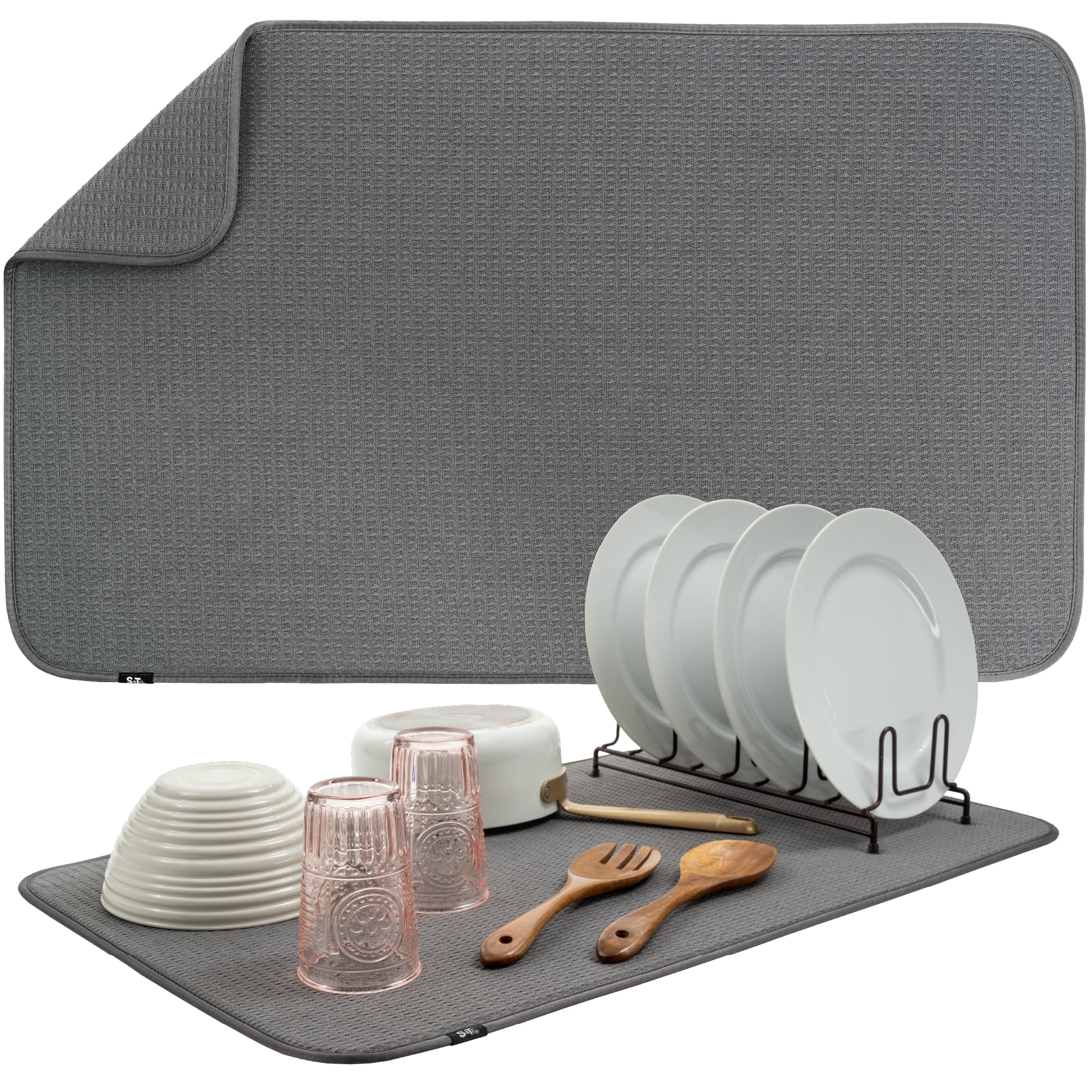 S&T INC. Dish Drying Mat Jumbo keeps countertops dry with fast absorption