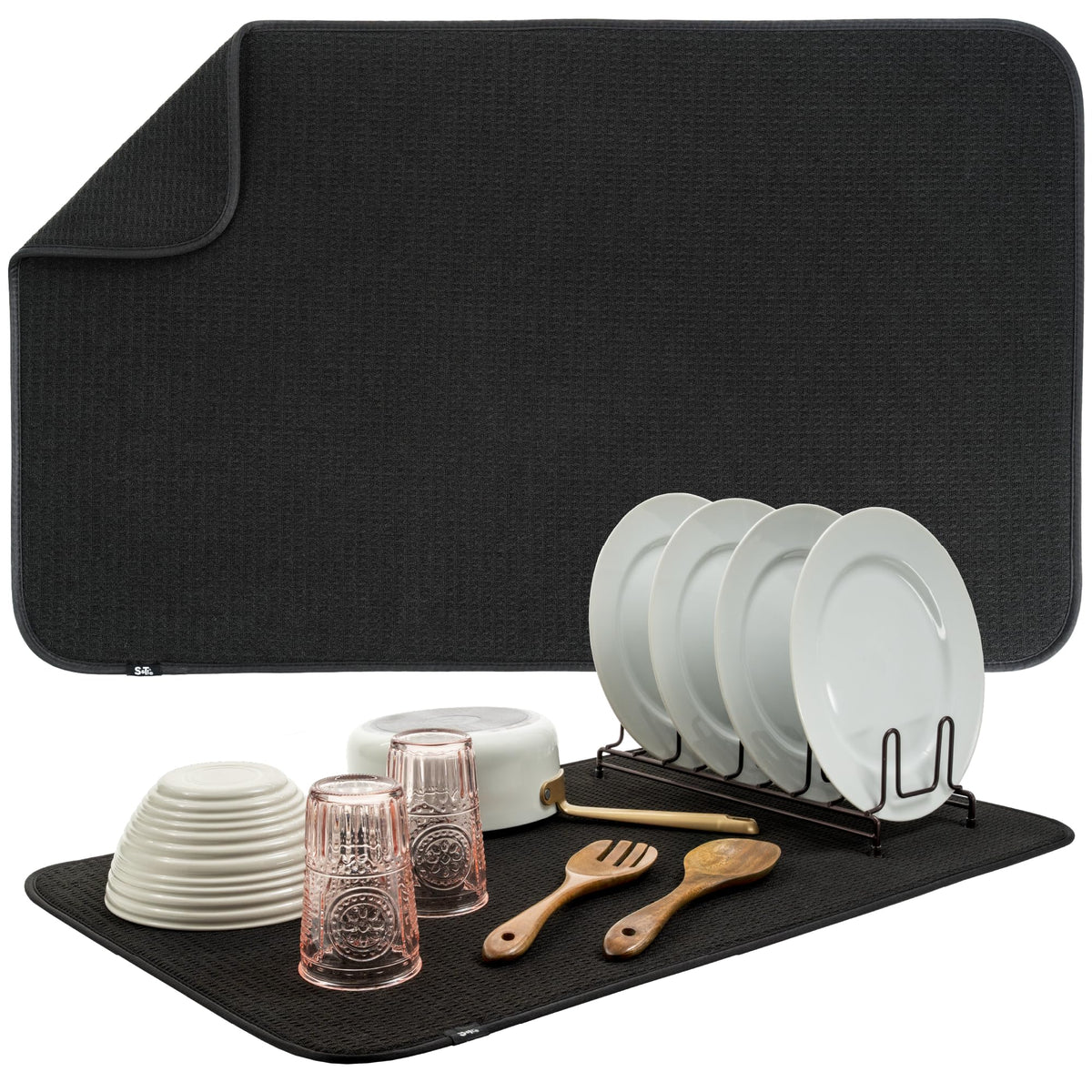 S&T INC dish drying mat 18x30 absorbs water to keep countertops dry.