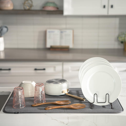 S&T INC. Dish Drying Mat under a rack catches kitchen drips
