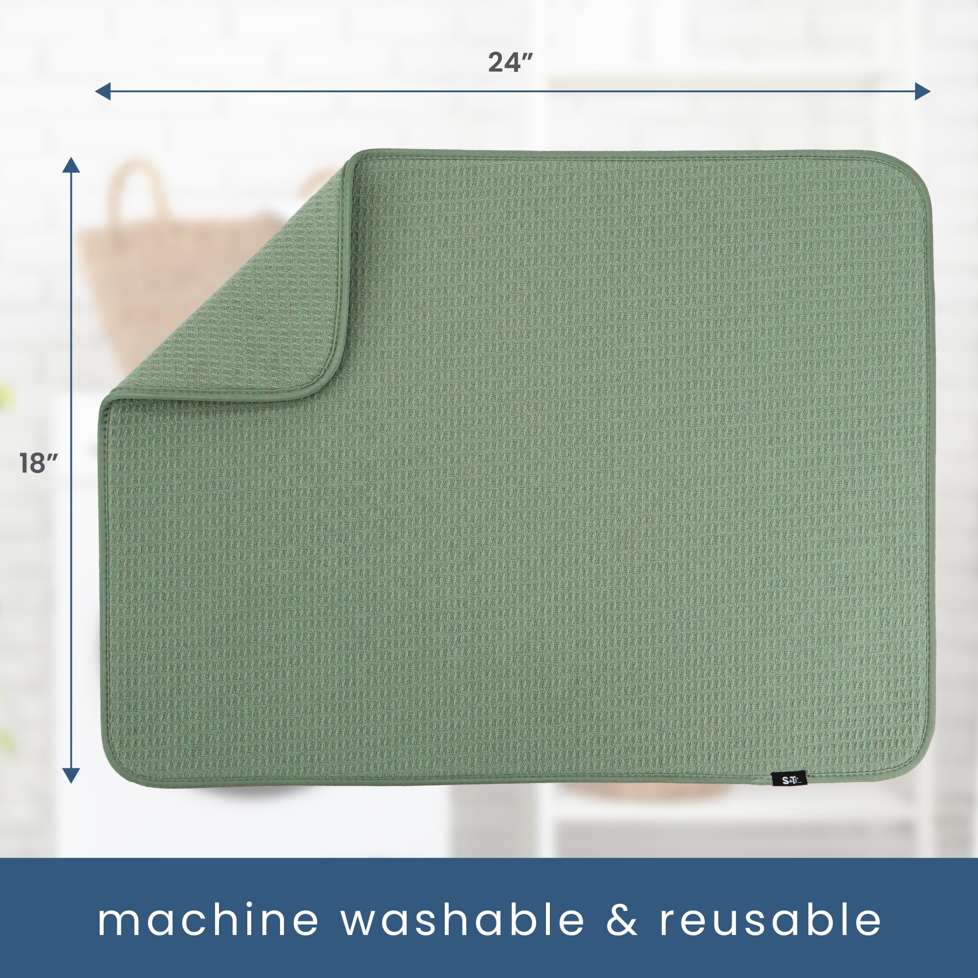 S&T INC. Dish Drying Mat XL in sage green on kitchen counter