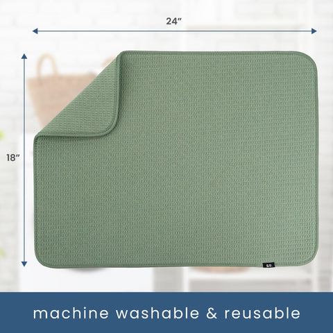 S&T INC. Dish Drying Mat XL in sage green on kitchen counter