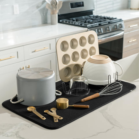 S&T INC reversible microfiber mat for dishes on kitchen counter.