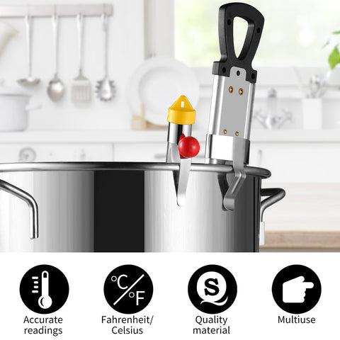 Sanfilix pan clip thermometer attached to a pot for stability.