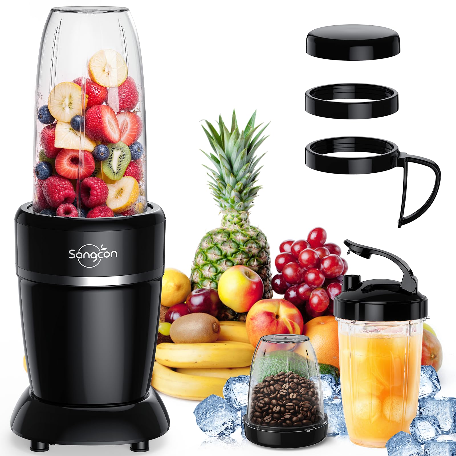 Sangcon 1000W blender with 6 blade extractor crushes ice for smooth shakes