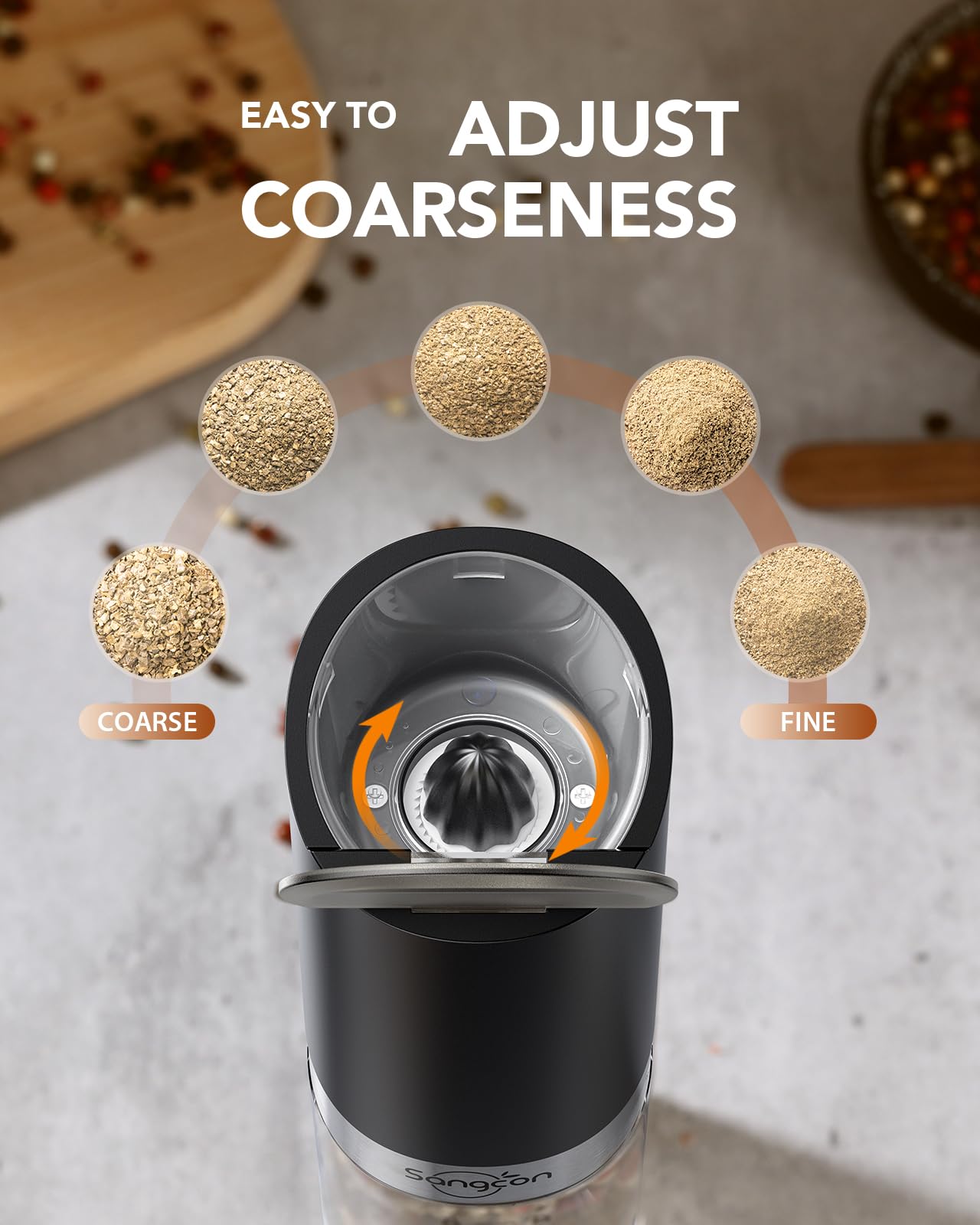 Sangcon battery-operated grinder uses four AAA batteries (not included).