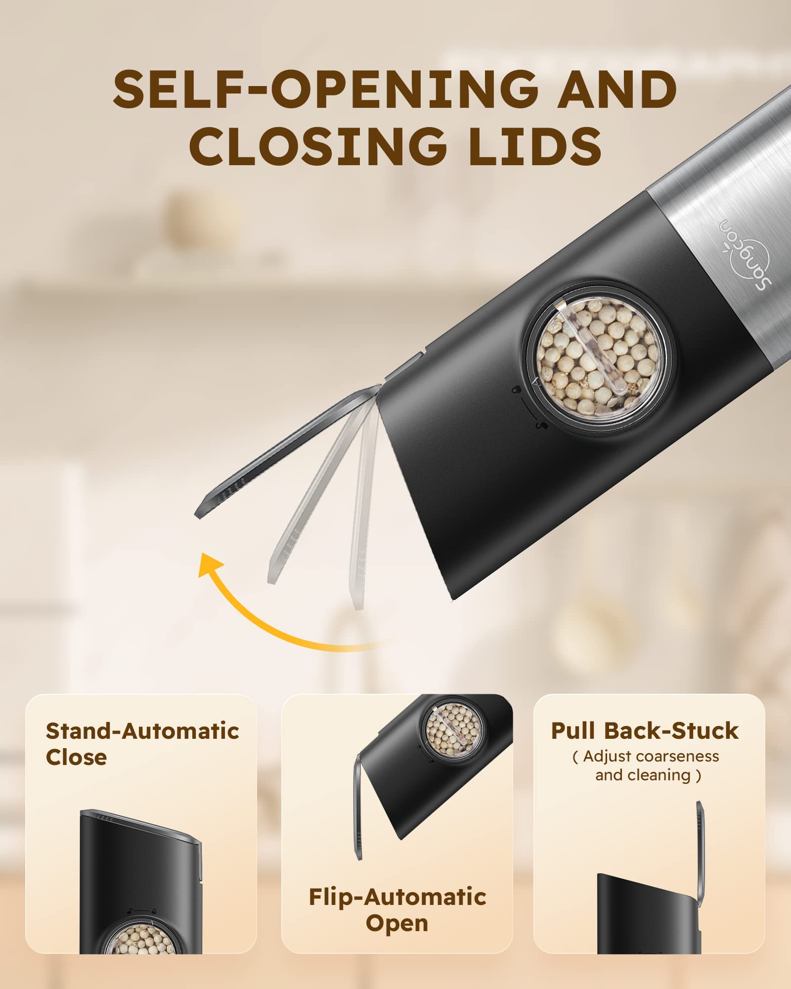 Sangcon LED light activated for precise seasoning during grinding