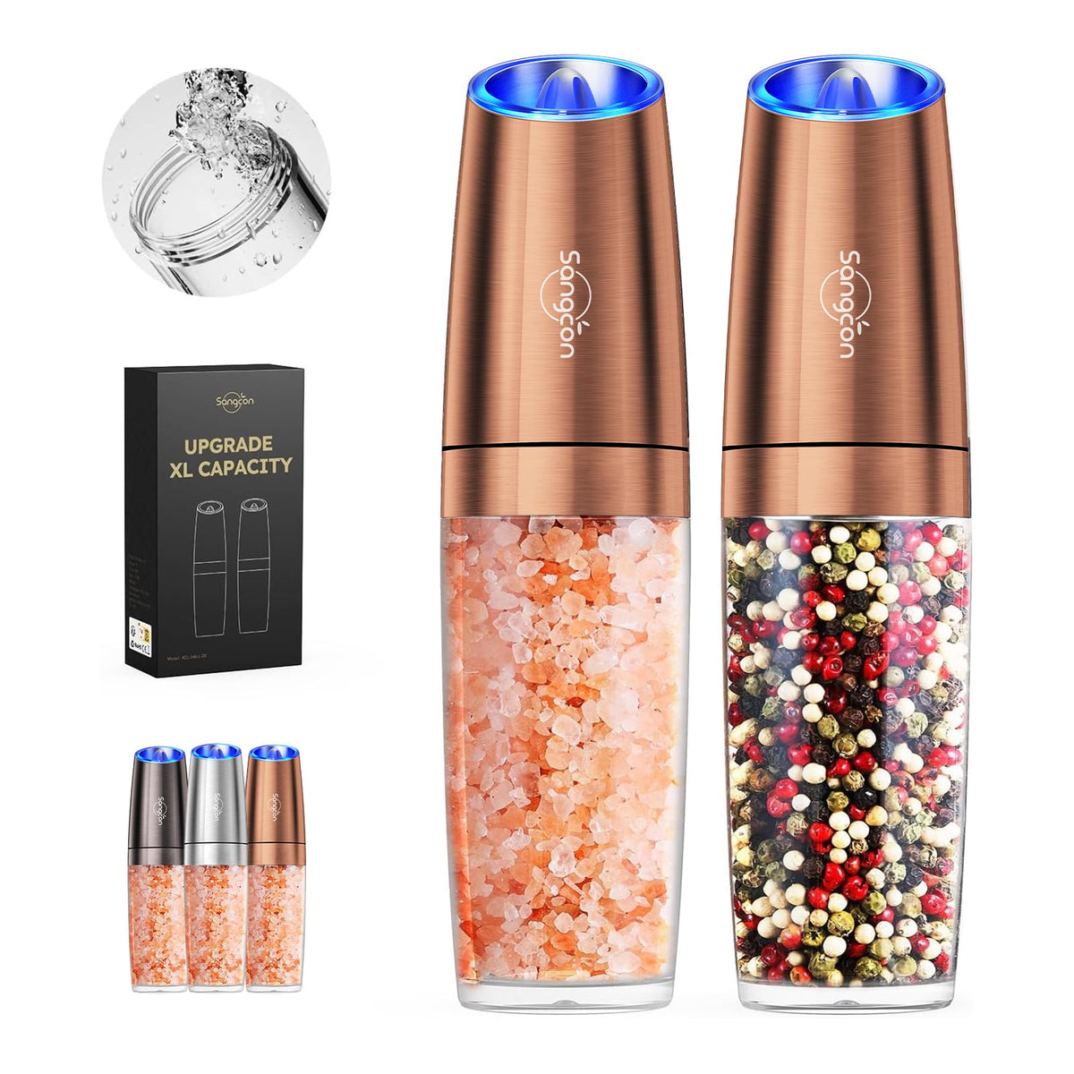 Sangcon gravity electric grinder with XL capacity for extended seasoning at home