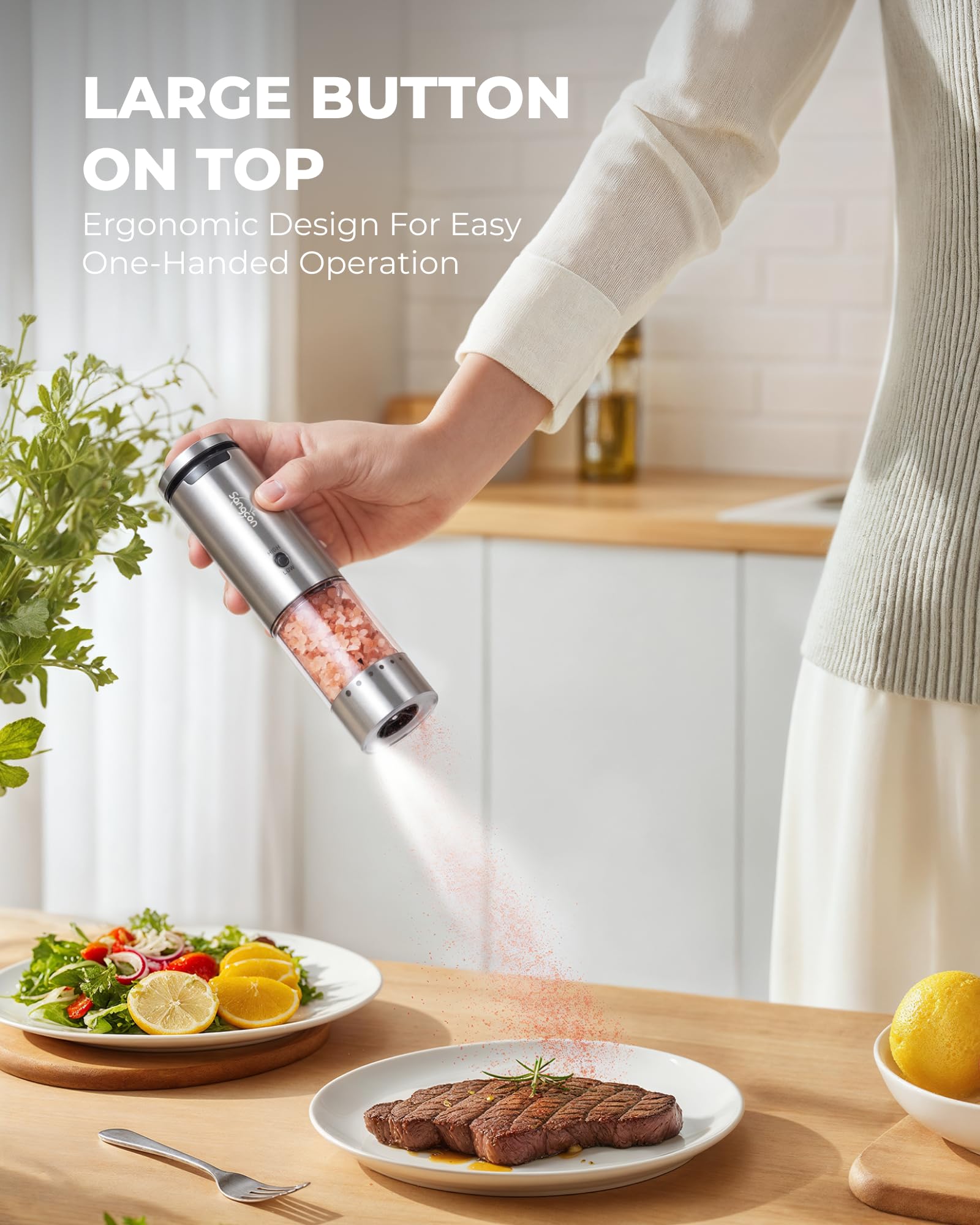 Sangcon transparent base allows quick monitoring of spice levels.