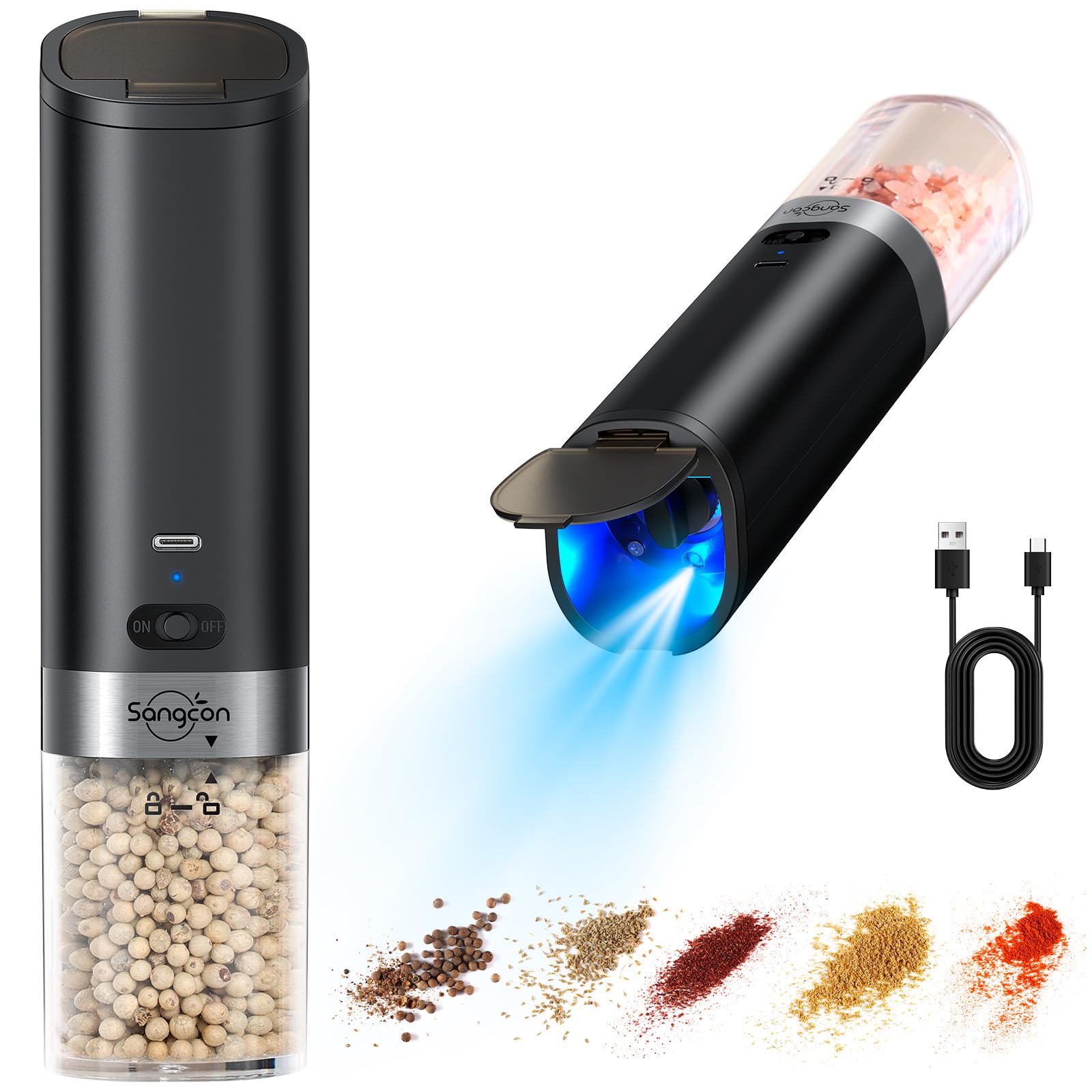 Sangcon gravity grinder set with tilt-activation for effortless seasoning in home cooking