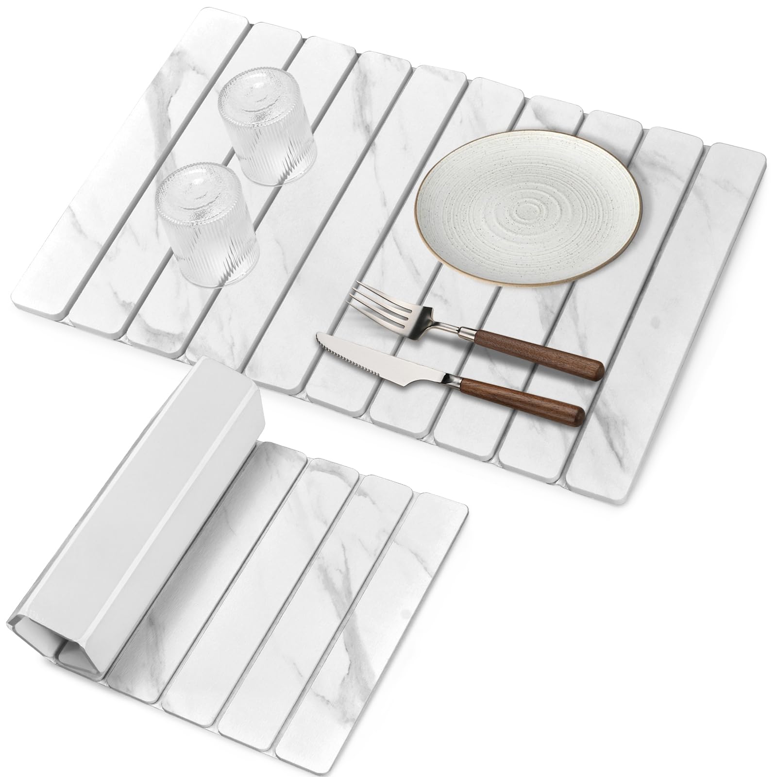 Sangukiro large stone dish drying mat on countertop demonstrates fast absorption