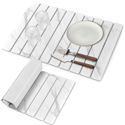 Sangukiro large stone dish drying mat on countertop demonstrates fast absorption