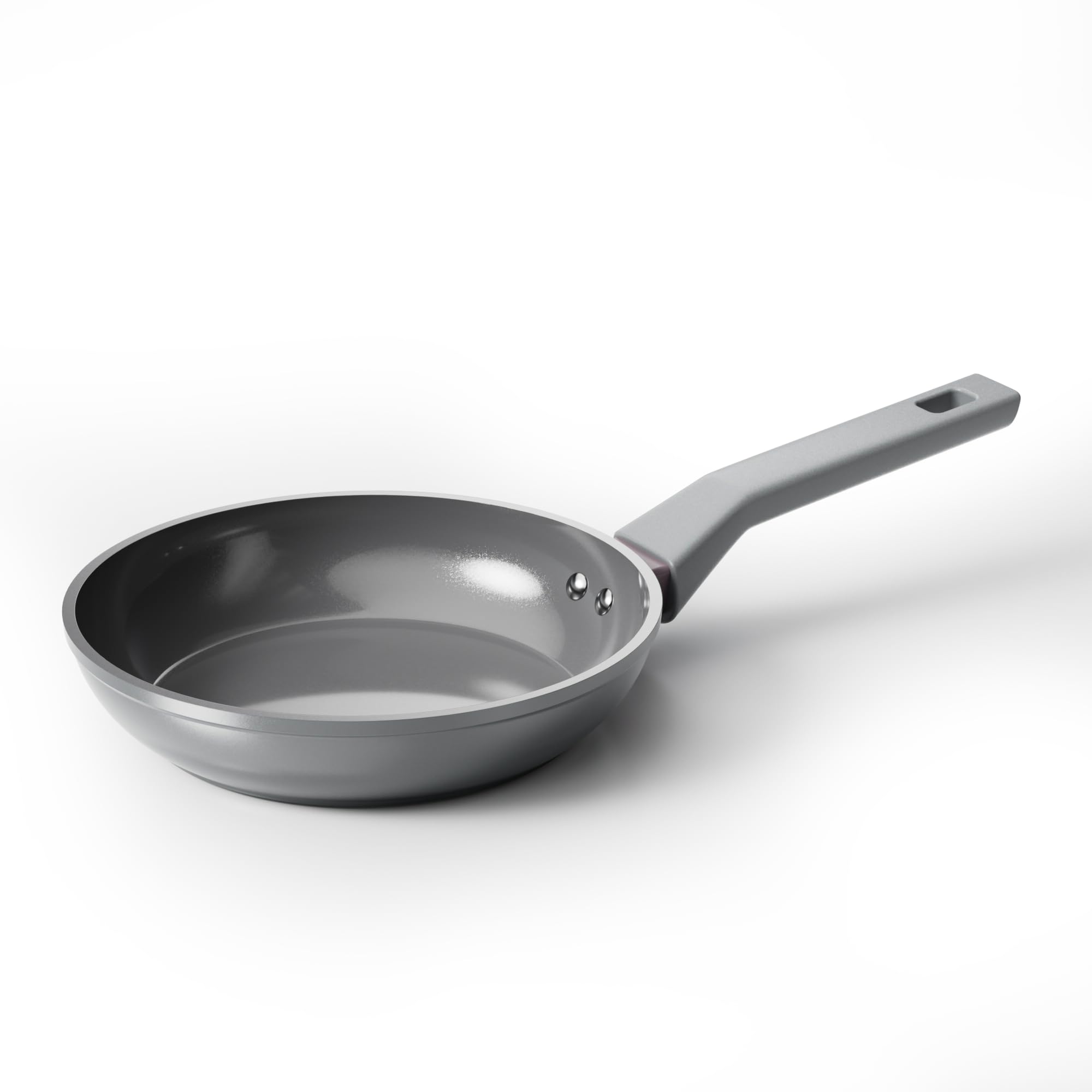 Sanho 8-inch frying pan top view highlights nonstick ceramic coating for effortless release.