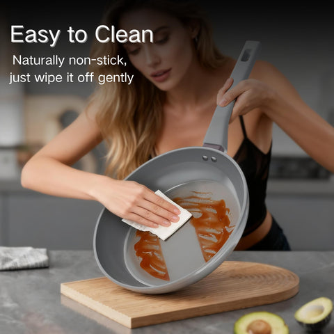 Sanho easy-clean surface with gentle sponge simplifies after-cook cleanup.