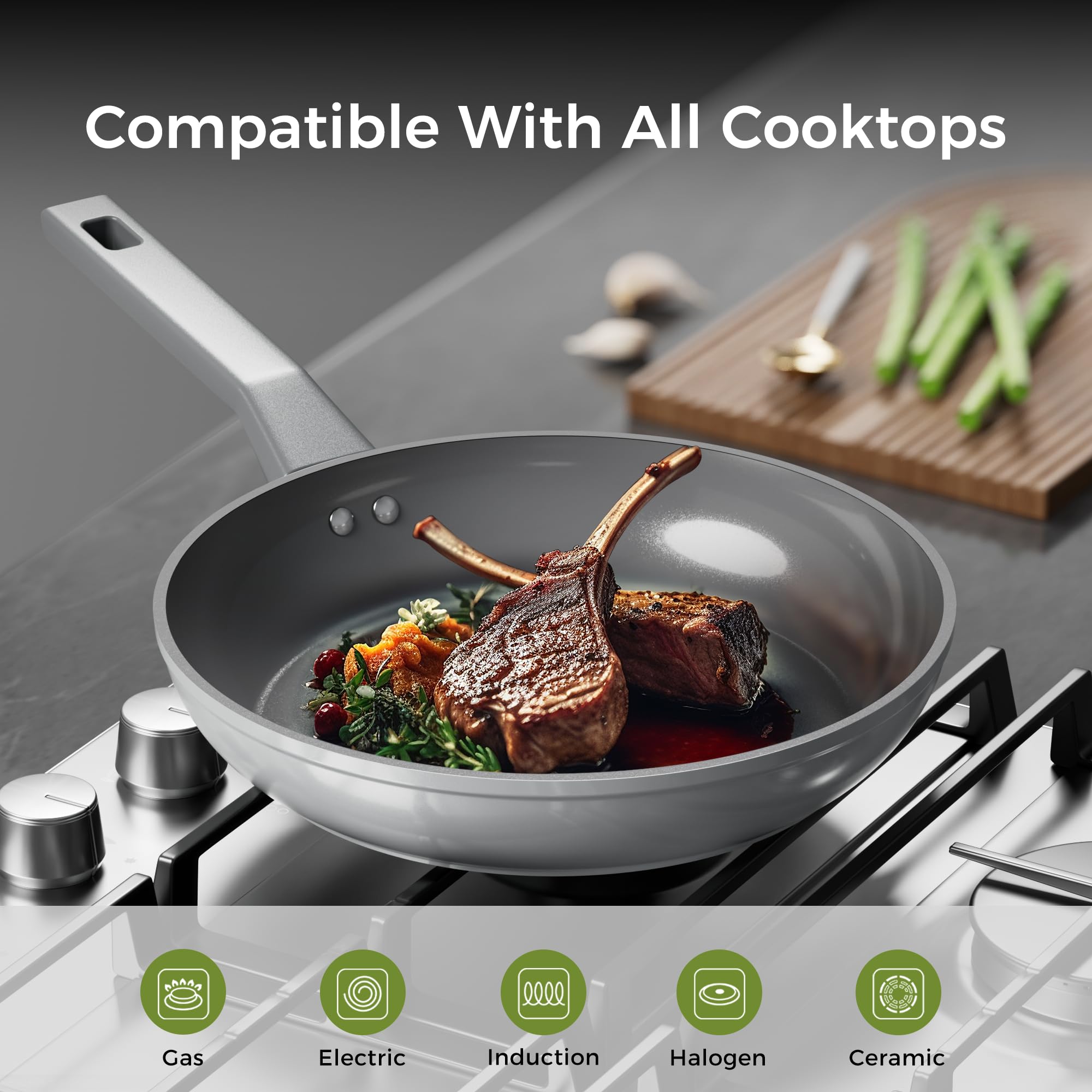 Sanho healthy ceramic nonstick interior promotes toxin-free cooking options.