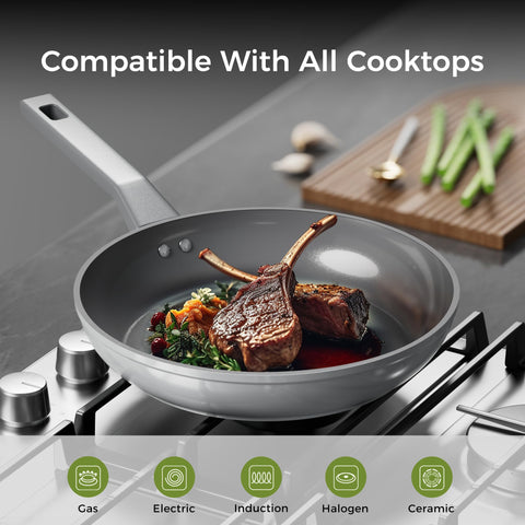 Sanho healthy ceramic nonstick interior promotes toxin-free cooking options.