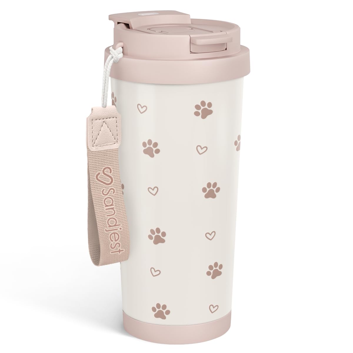 SANDJEST Paw Print Tumbler with 18oz capacity for easy all-day coffee on the go
