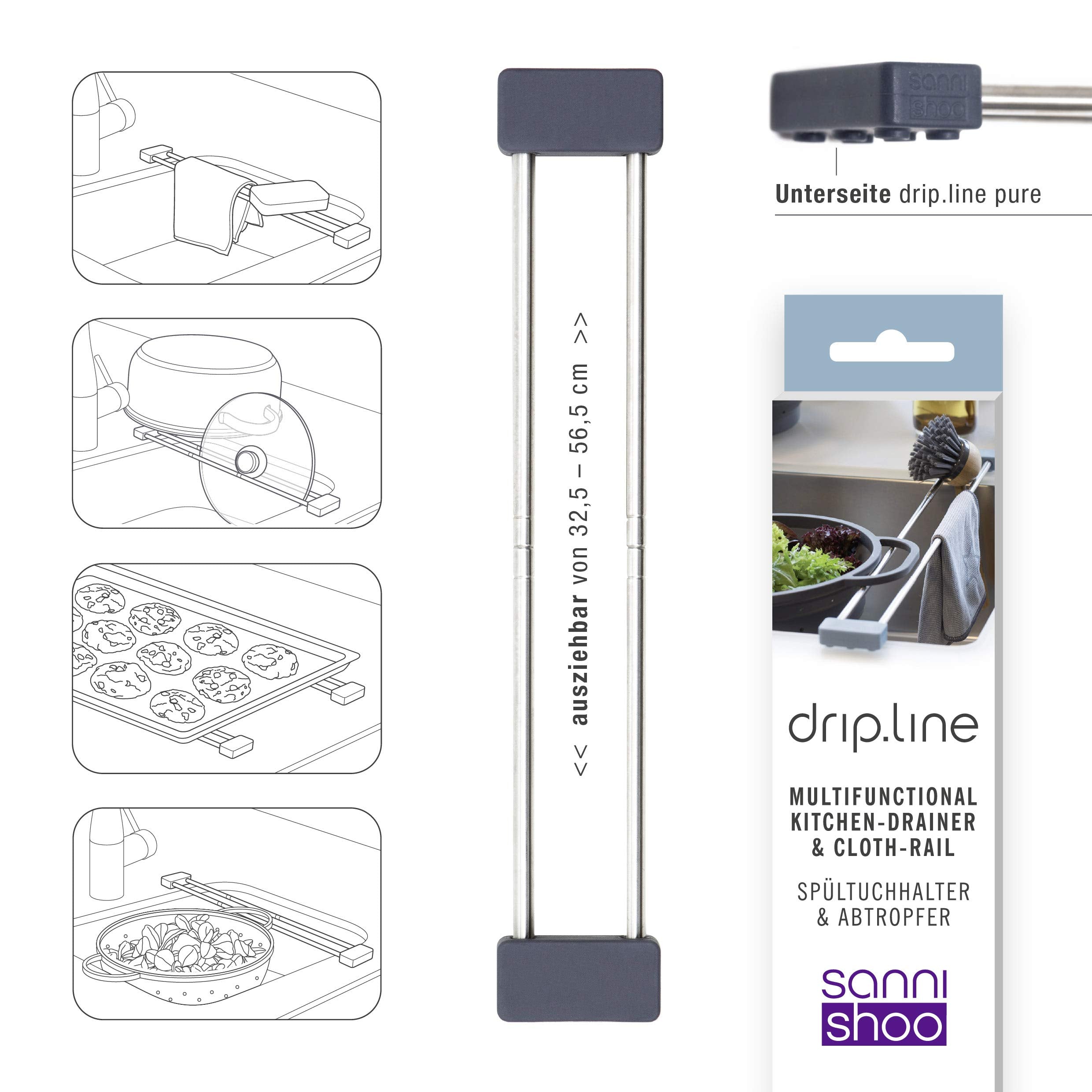 Sanni Shoo drip.line Pure brushed stainless steel construction endures daily use
