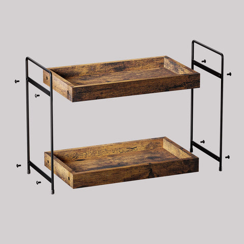 SANRETAHO versatile two-tier shelf fits vanity, kitchen, or office.
