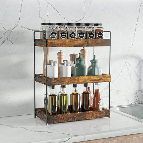 SANRETAHO vanity organizer keeps makeup and skincare neatly within reach.