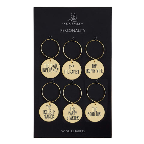Santa Barbara Design Studio zinc alloy wine charms set of six for easy glass labeling.