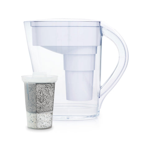 Santevia MINA alkaline pitcher front view for easy hydration at home.