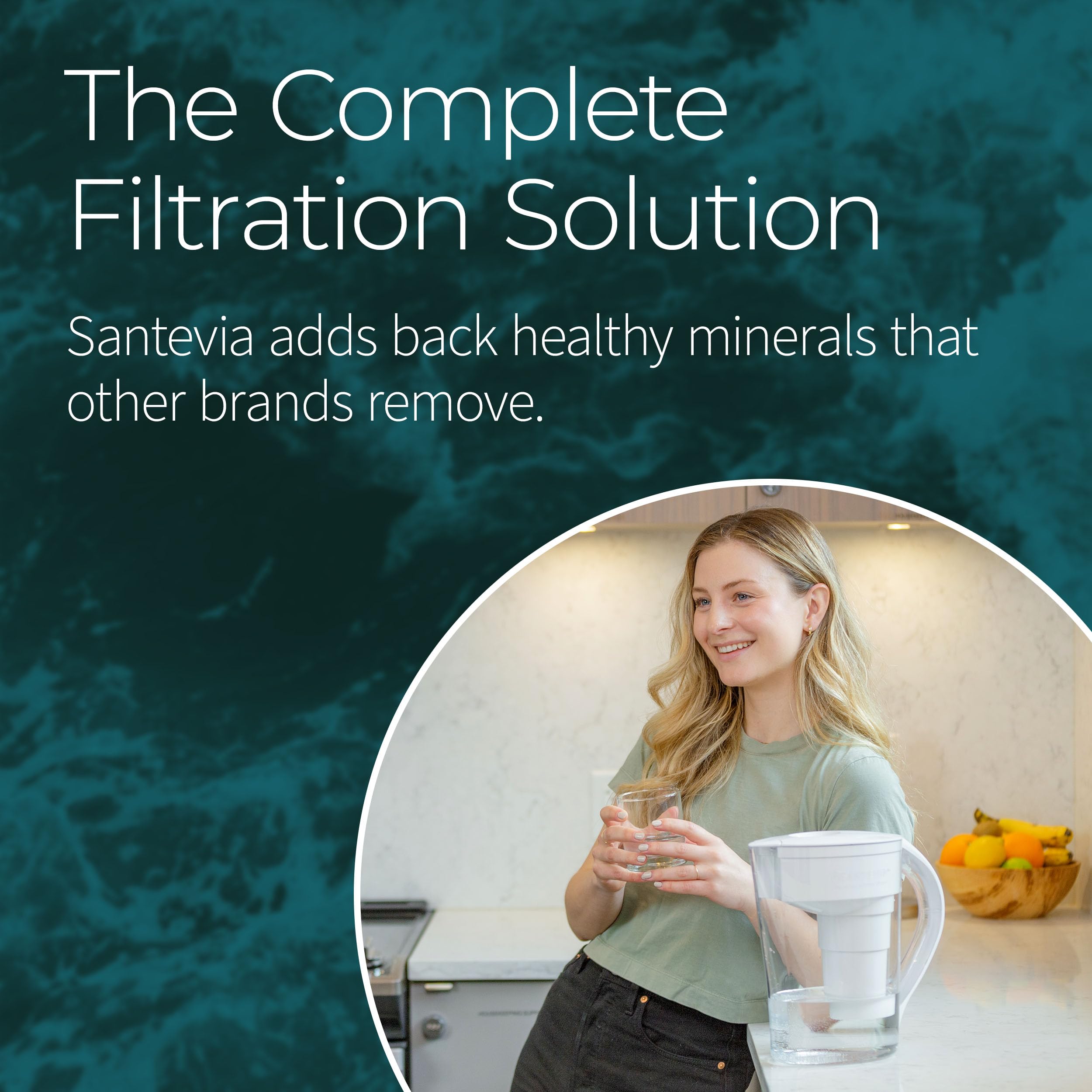 Santevia MINA on a kitchen counter illustrating daily hydration convenience.