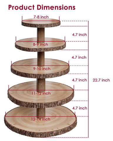 SANYOUNG wood cupcake stand tier diameters displayed bottom to top for balanced presentations.