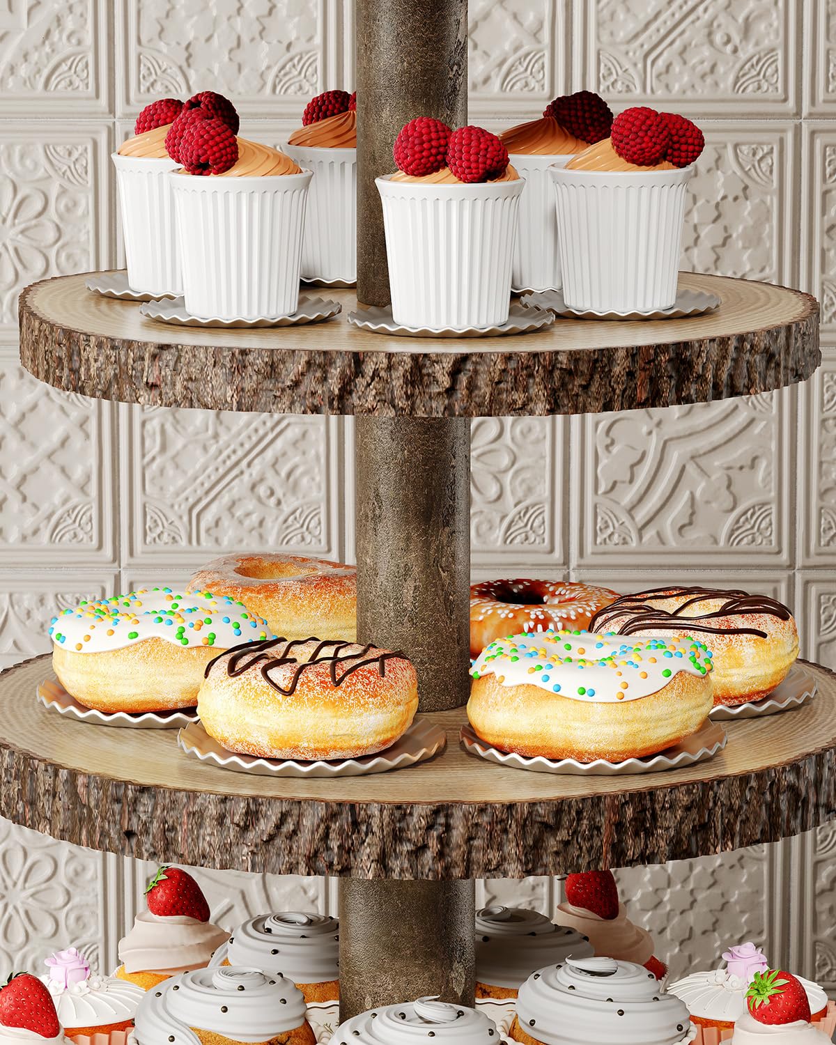 SANYOUNG rustic display enhances photo-worthy dessert tables with natural charm.