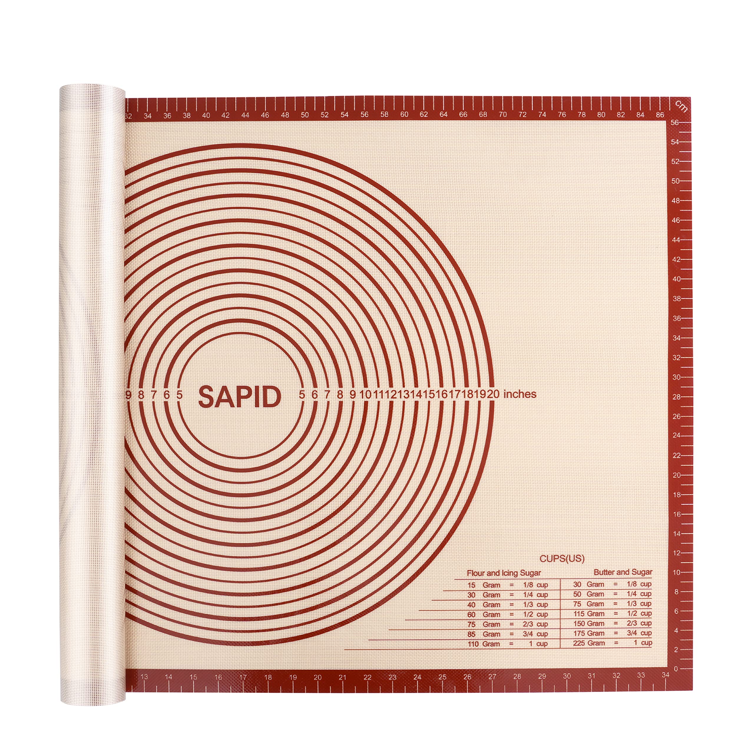 Sapid extra thick silicone pastry mat laid flat for smooth dough rolling and flour control.