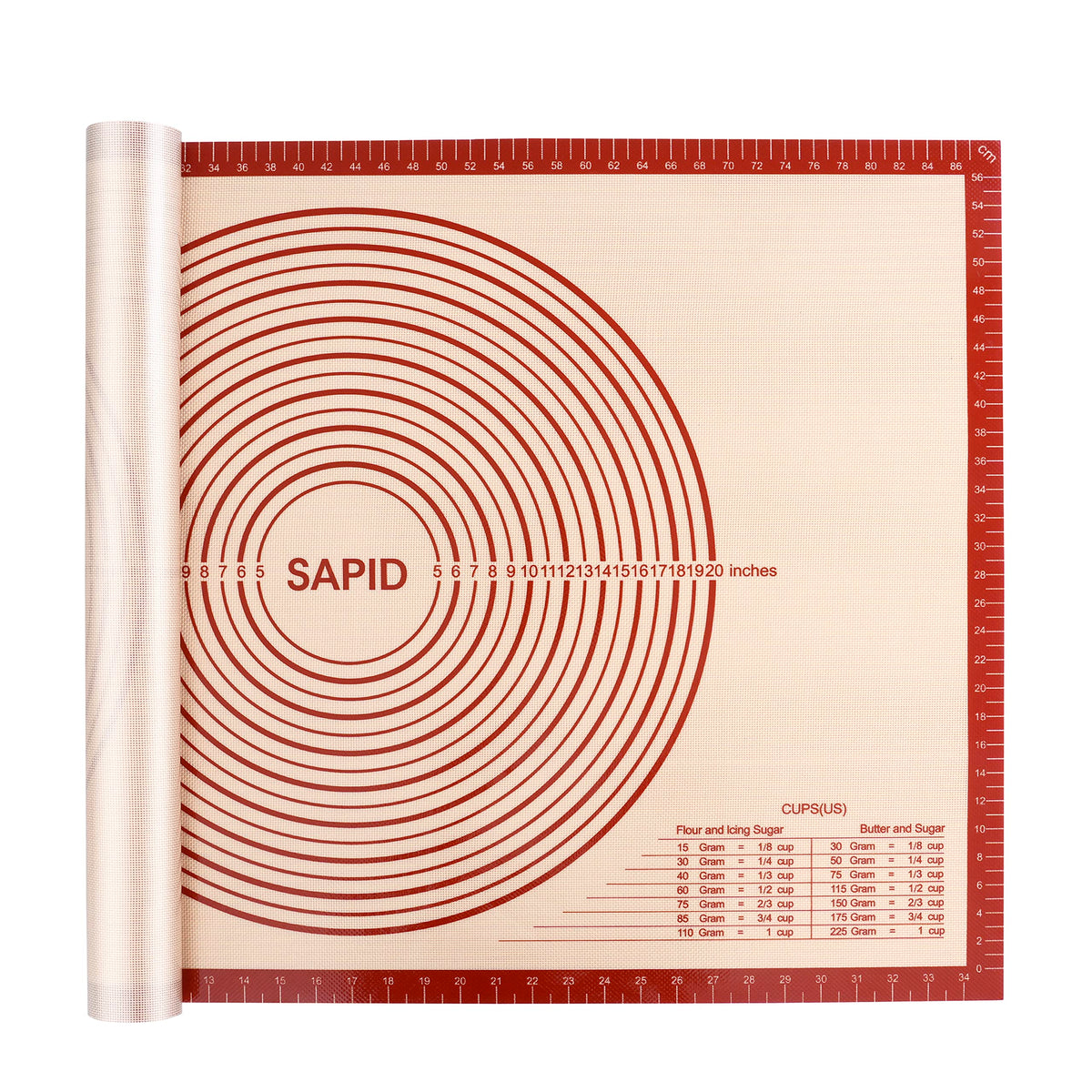 Sapid extra thick silicone pastry mat laid flat for smooth dough rolling and flour control.
