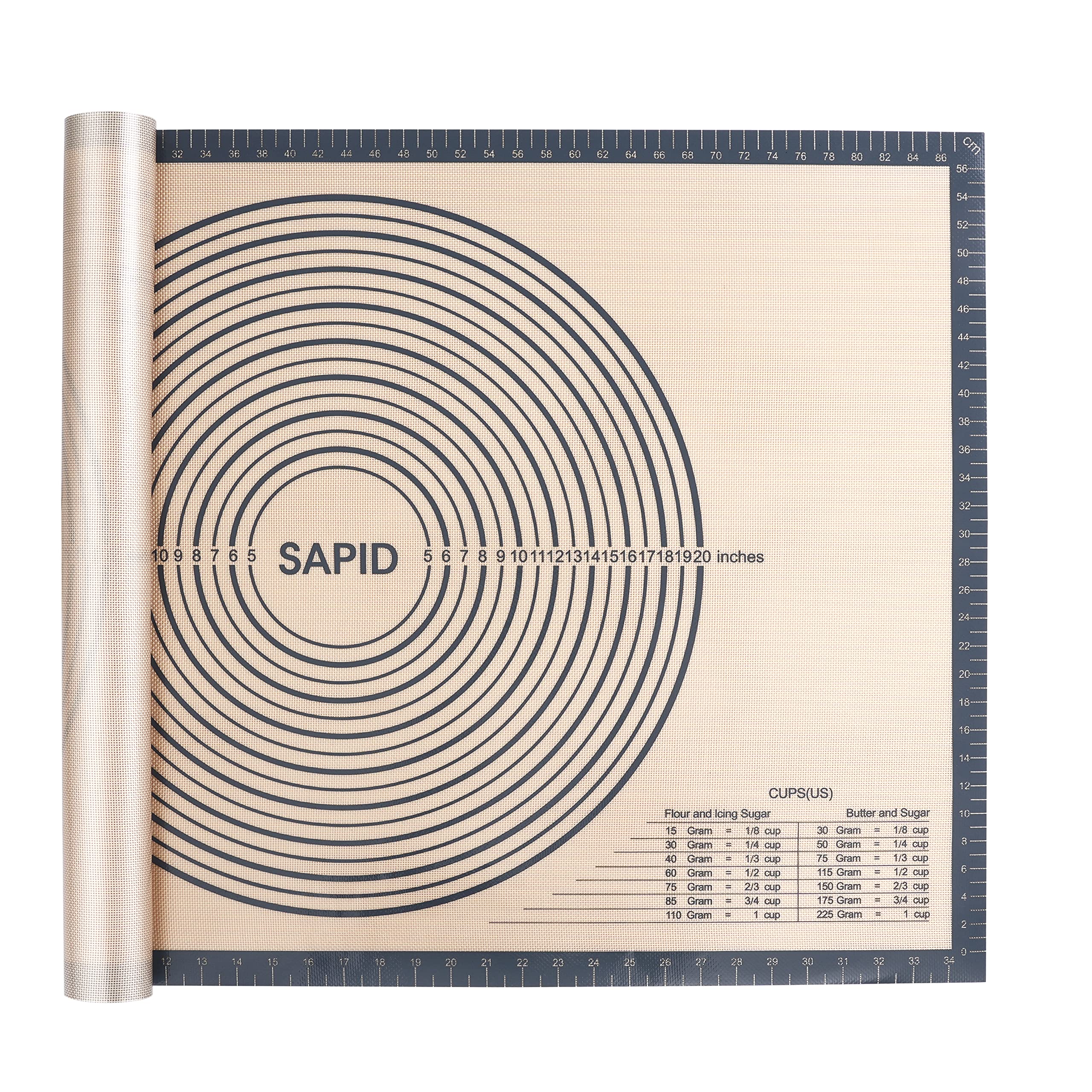Sapid extra-thick pastry mat for smooth dough rolling with nonstick surface.