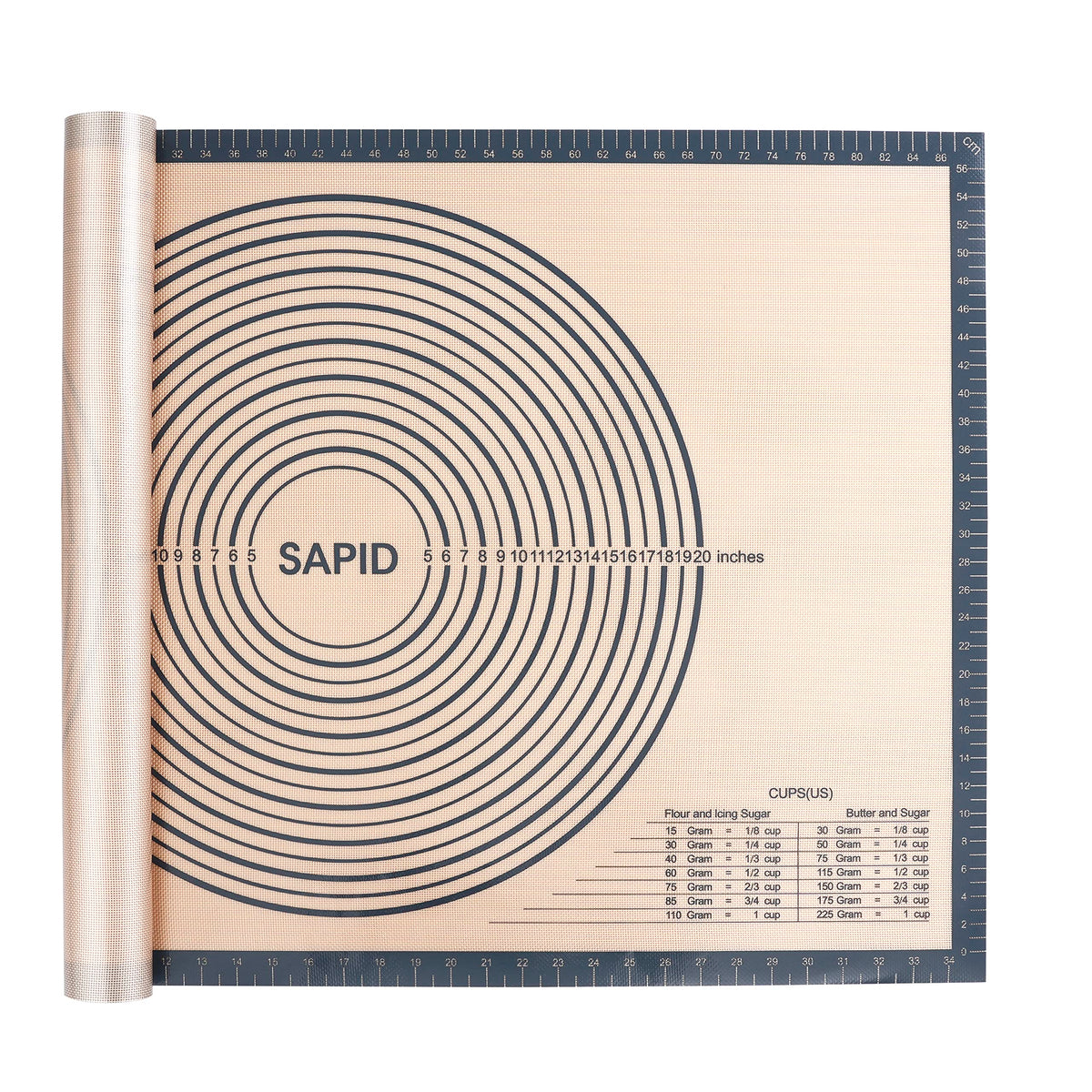Sapid extra-thick pastry mat for smooth dough rolling with nonstick surface.