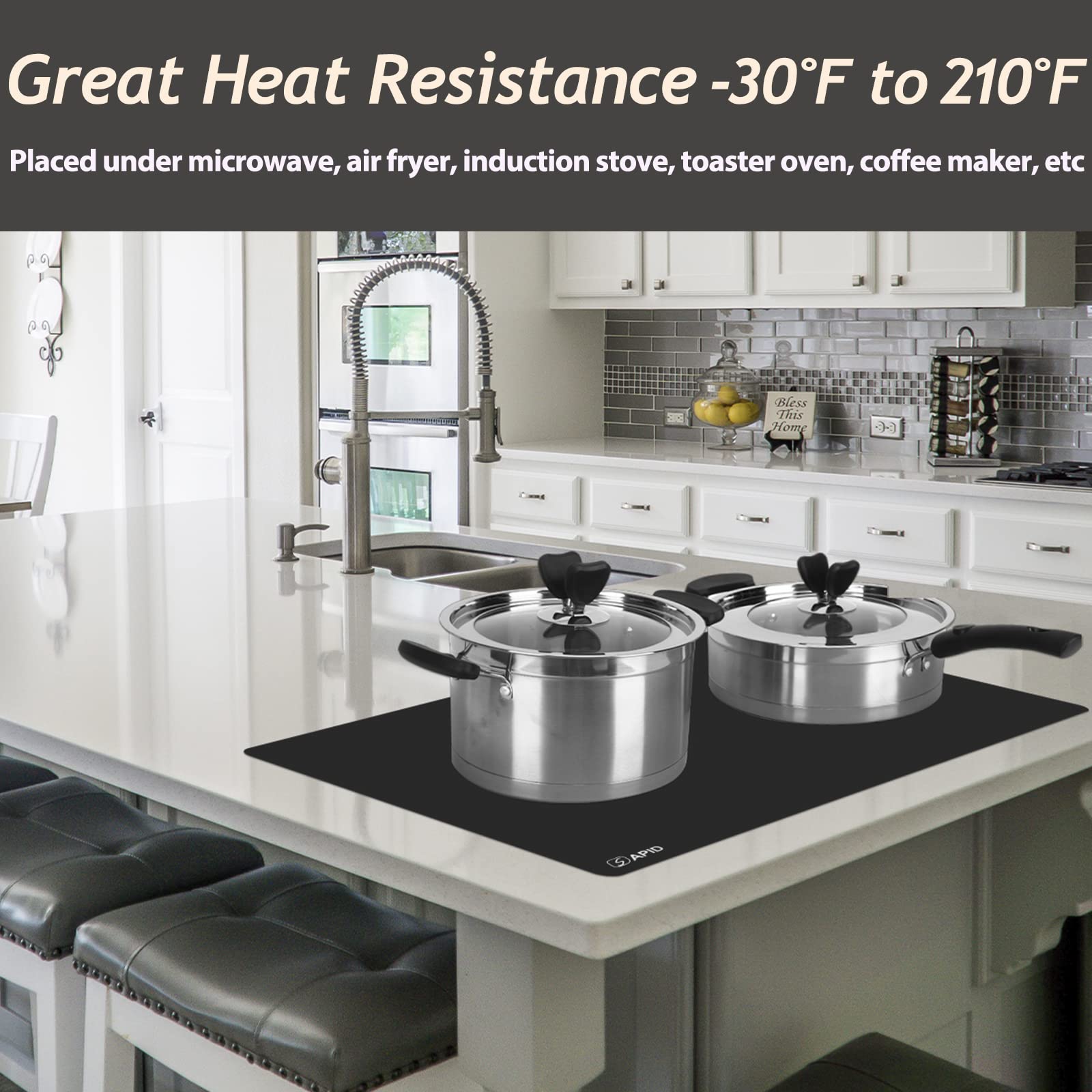 SAPID heat-resistant protector endures up to 210°F under coffee makers.