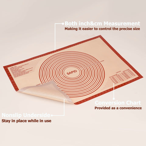 Sapid measurement-marked pastry mat shows inches and centimeters for precision.