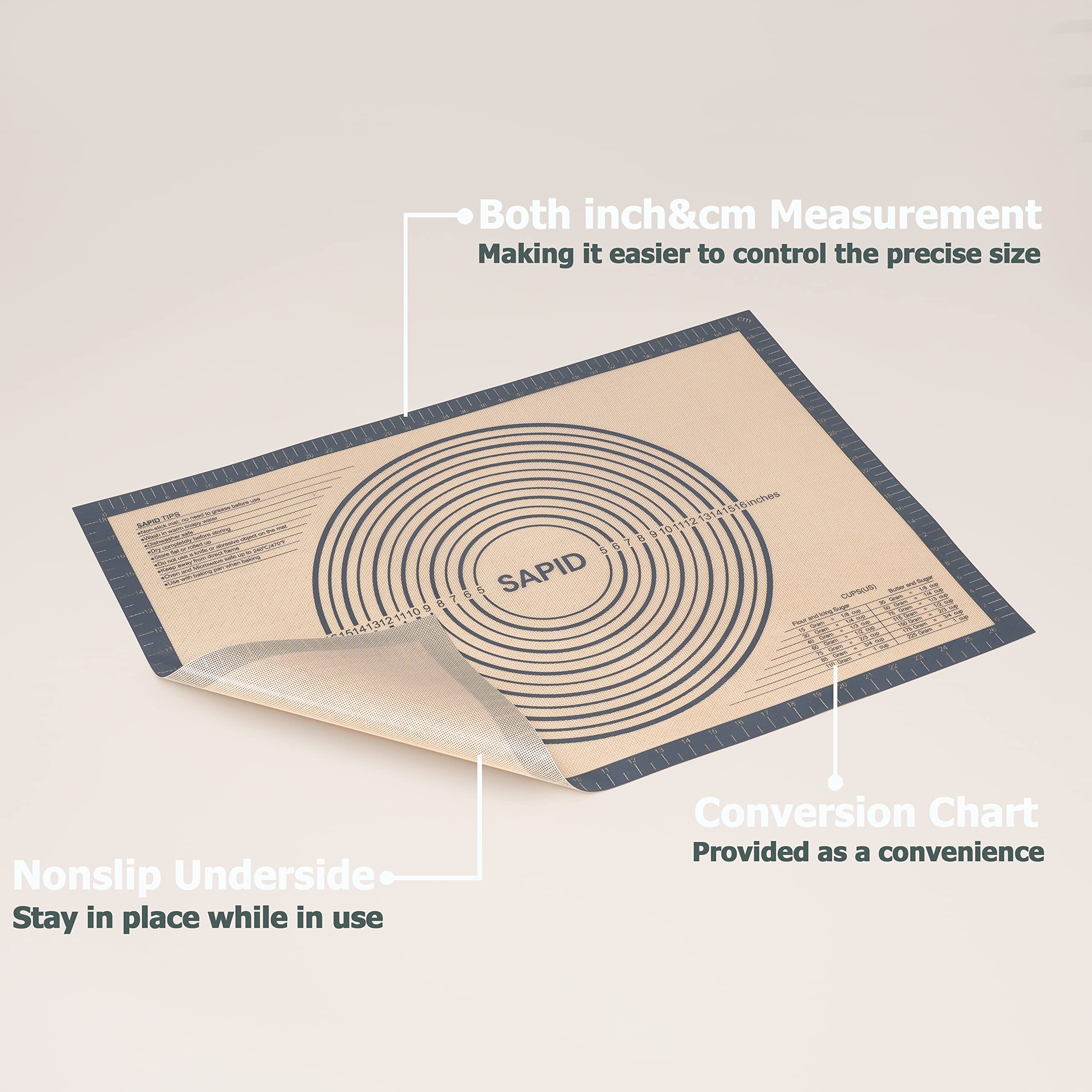 Sapid non-slip kneading mat stays in place on the countertop