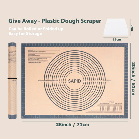 Sapid nonstick silicone baking mat with measurements for precise dough sizing