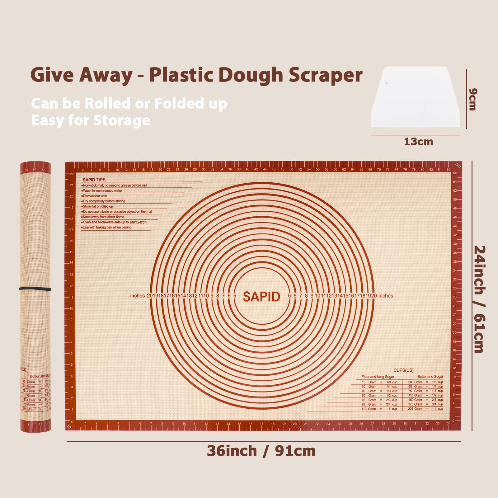 Sapid nonstick silicone baking mat with a textured surface for easy cleanup.