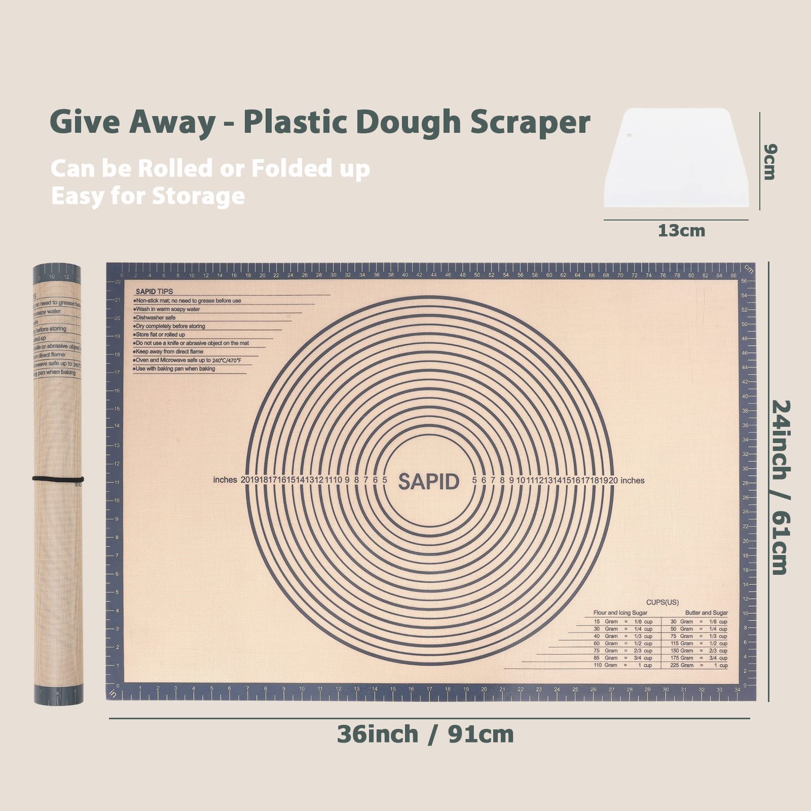 Sapid pastry mat with grid measurements for precise dough sizing.