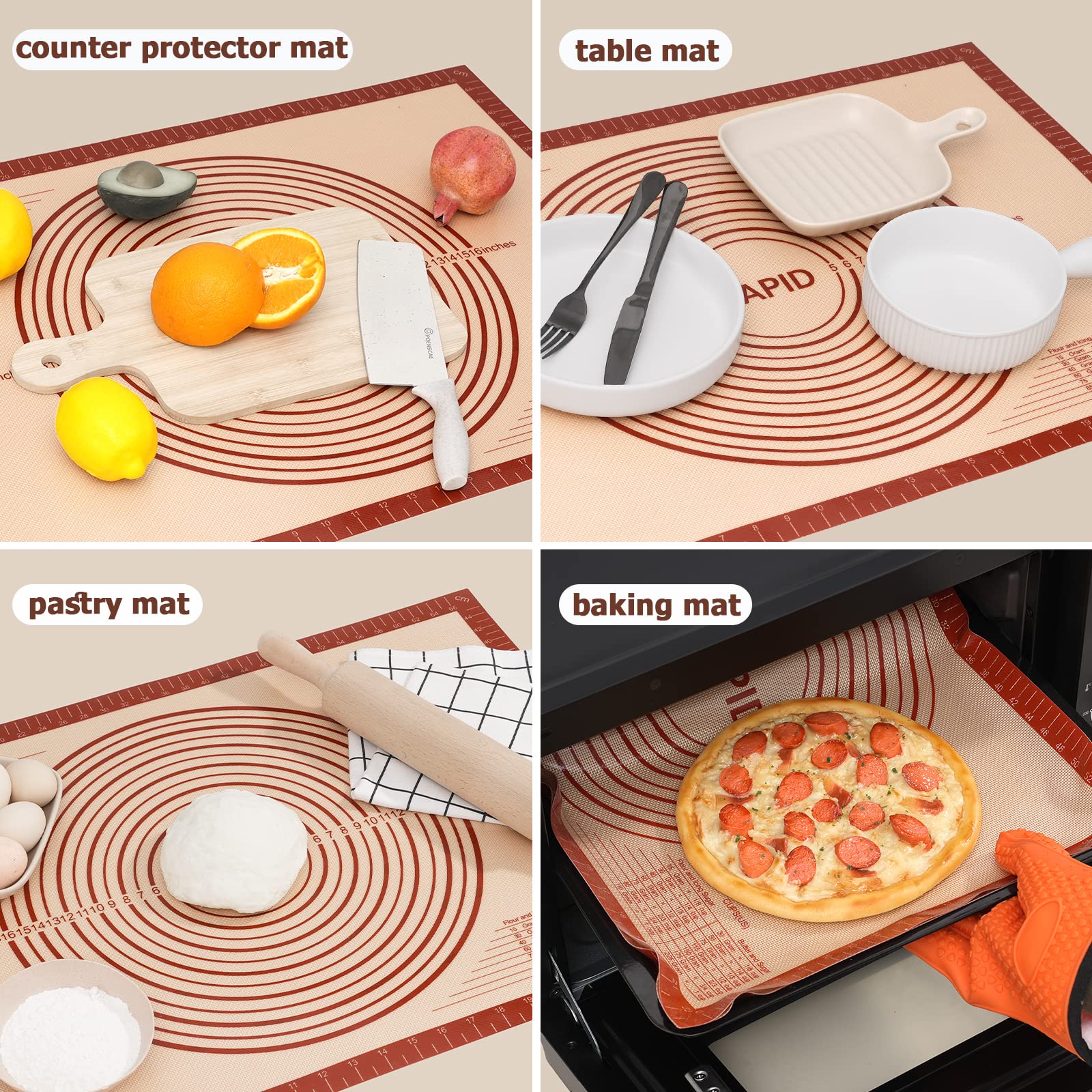 Sapid temperature-tolerant mat withstands heat from -30 to 480°F for versatile use.