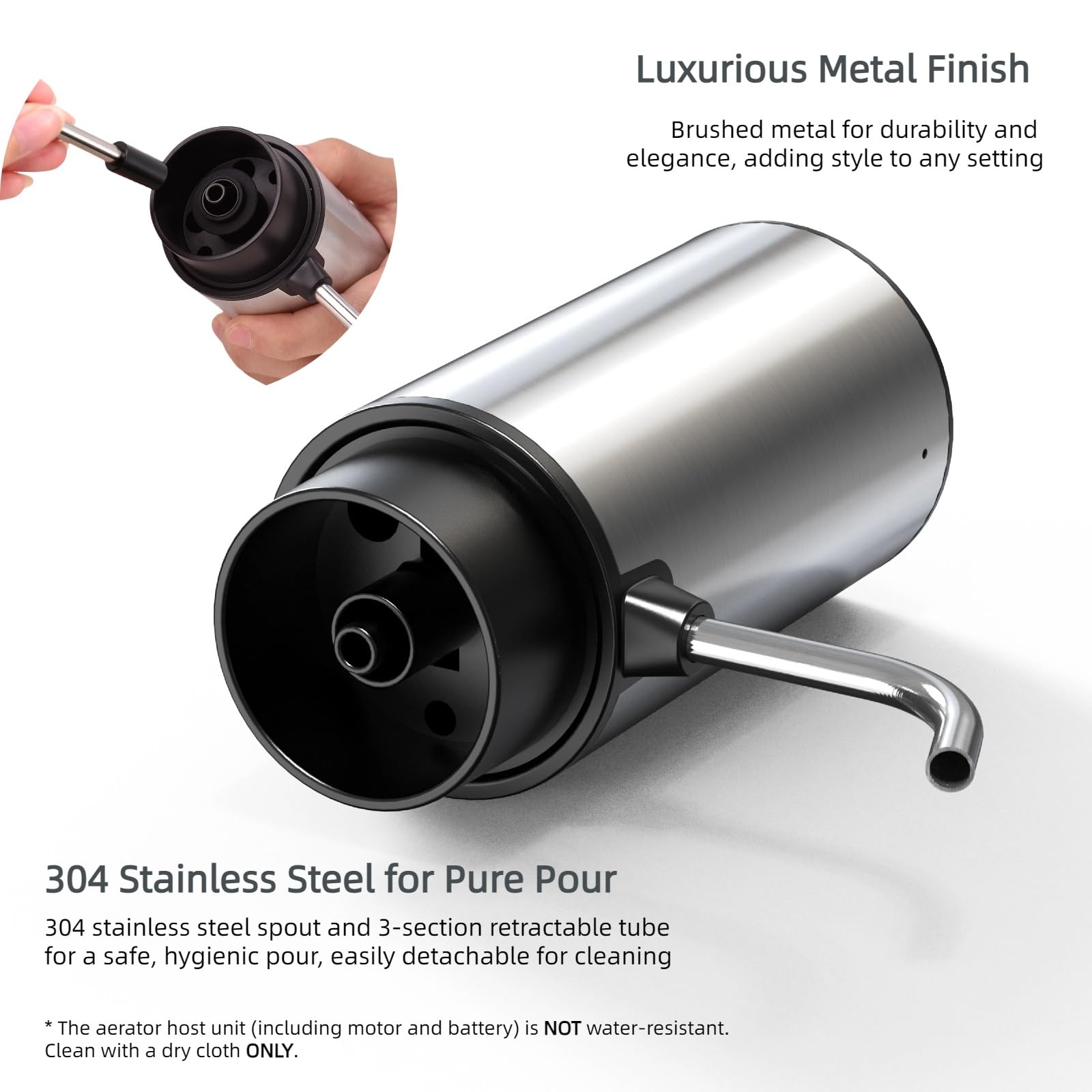 Saraudy USB rechargeable design powers multiple pours on a single charge.