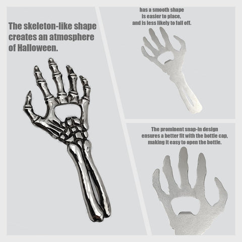 Sarcidery skeleton bottle opener as home bar decor with a bold silver finish.