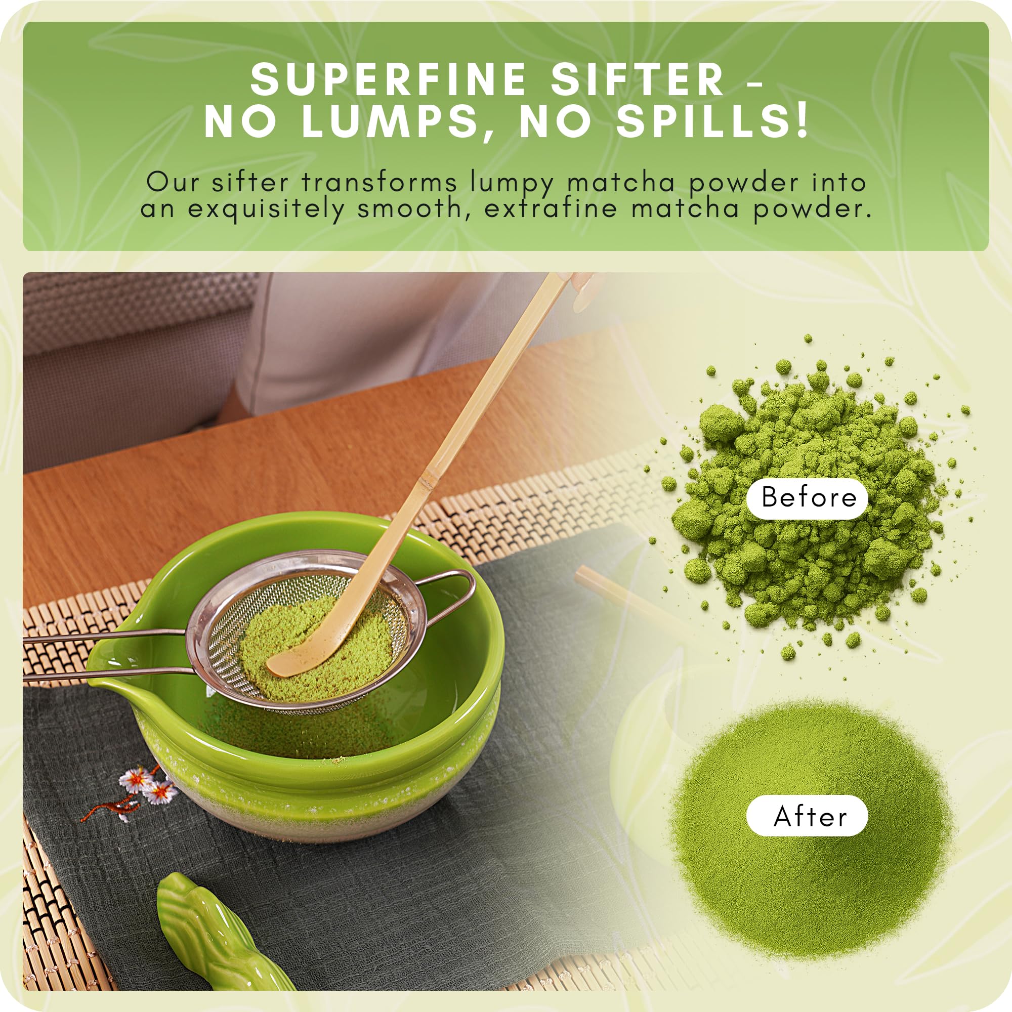 SARI CASA matcha scoop beside a bowl for precise measurements
