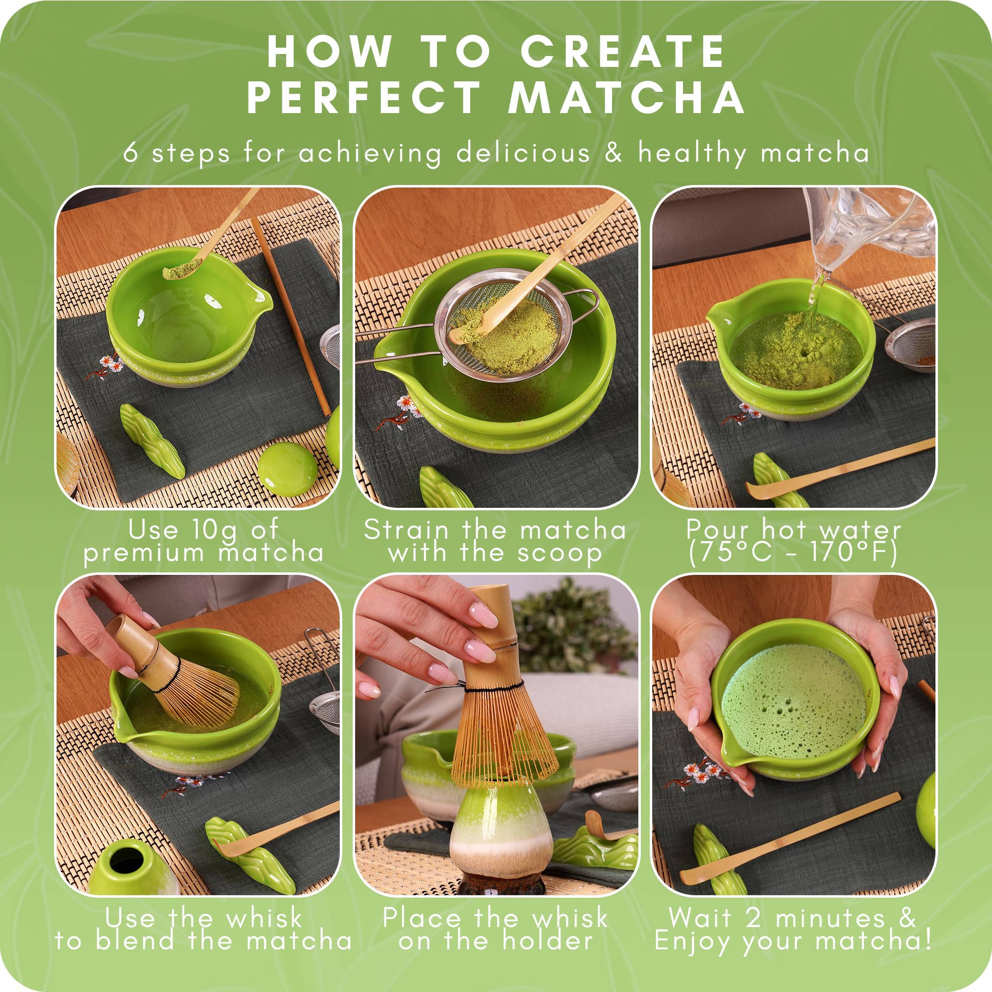 SARI CASA matcha sifter over tea setup for fine powder blending