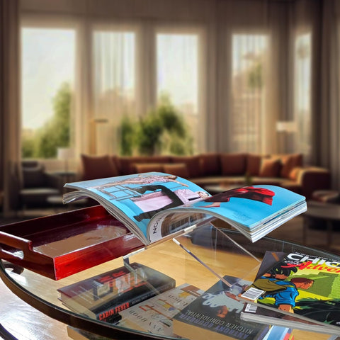 Sarvo Kitchen SK acrylic book stand features crystal-clear, water-resistant finish.