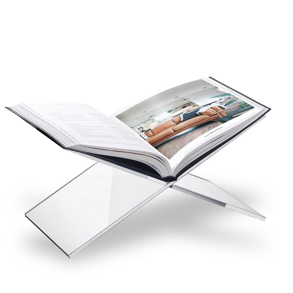 Sarvo Kitchen SK acrylic book stand on a coffee table for elegant display.